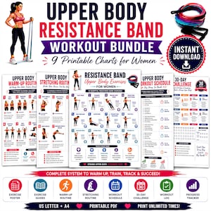 Upper Body Resistance Band Workout Charts | Printable Exercise Poster Bundle (PDF)