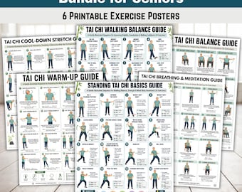 Complete Tai Chi Wellness Bundle for Seniors, 6 Printable Exercise Chart PDF, Balance Mobility Breathing Stretch Guide (Instant Download)