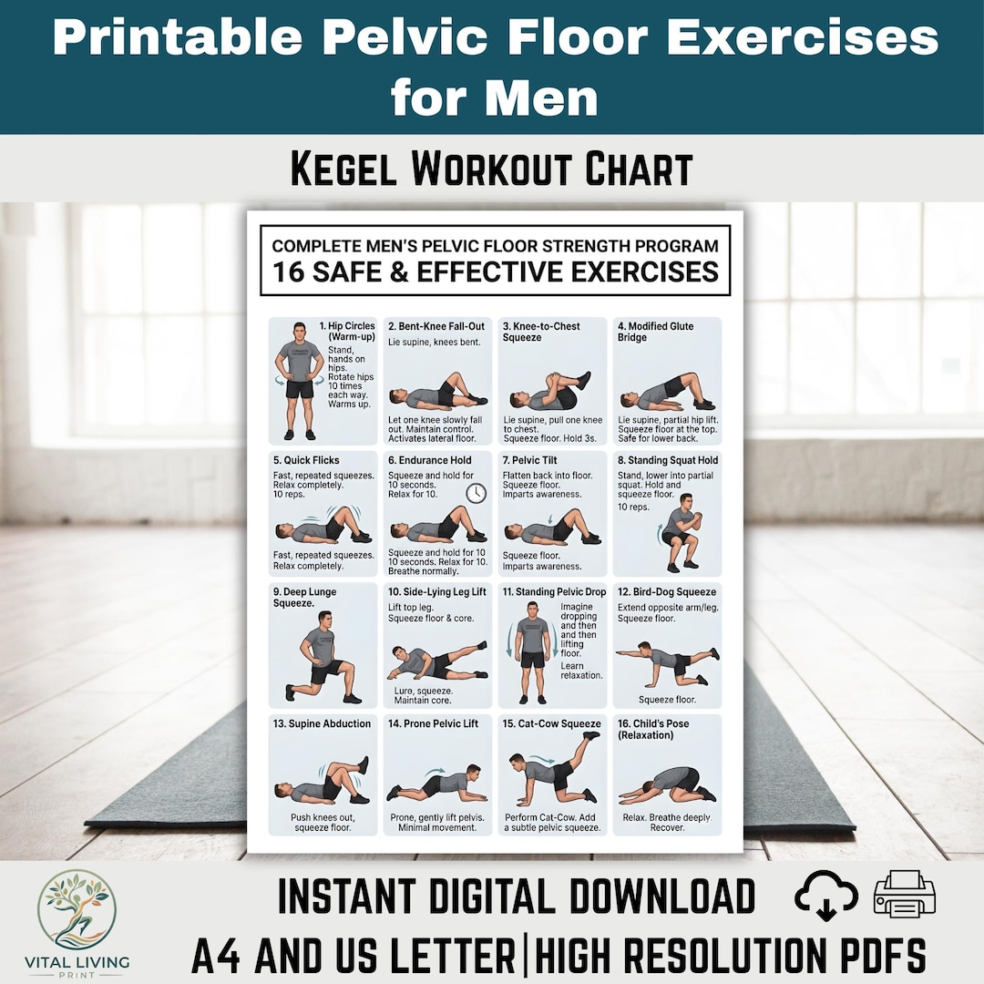 Printable Pelvic Floor Exercises for Men, Kegel Workout Chart, Men's ...