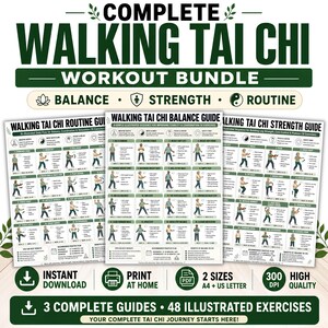 Pacchetto completo di allenamento di Tai Chi camminando / Tabella di esercizi in piedi in PDF / Fitness per anziani: flusso, equilibrio e forza / Download digitale