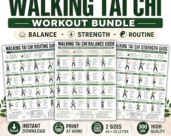 Complete Walking Tai Chi Workout Bundle | Standing Exercise Chart PDF | Senior Fitness Flow, Balance & Strength | Digital Download