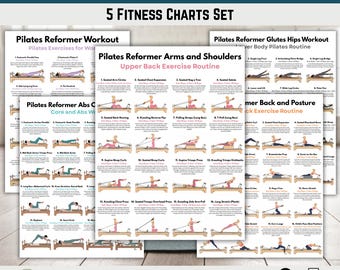 Pilates Reformer träningsscheman | Set med 5 fitnessövningar (digital nedladdning)