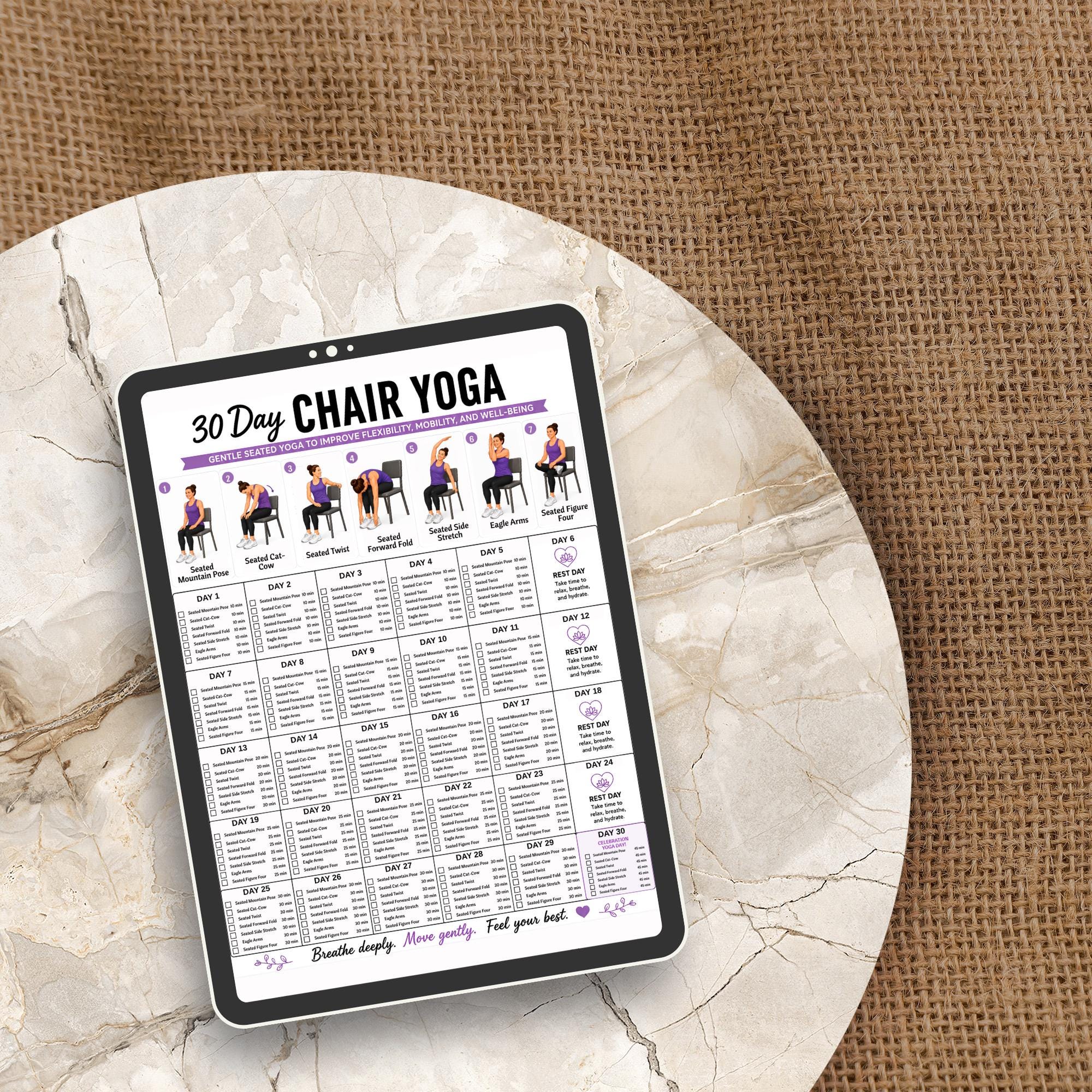 Seated Yoga Routine 30 Day Chair Yoga Challenge Printable, Beginner Seated Yoga Routine PDF ...