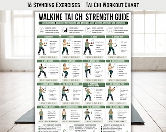 Krachtgids wandelen tai chi voor senioren | 16 staande oefeningen | Afdrukbare pdf-trainingstabel | A4 en US Letter | Direct downloaden