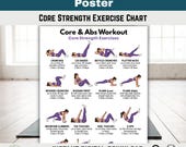 Core & Abs Workout Poster, No Equipment Home Fitness Guide, Printable Core Strength Exercise Chart (Digital Download)