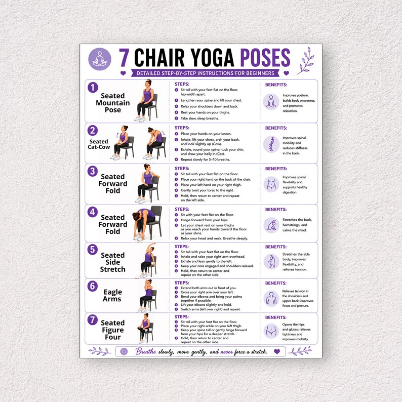 Seated Yoga Routine 30 Day Chair Yoga Challenge Printable, Beginner Seated Yoga Routine PDF ...