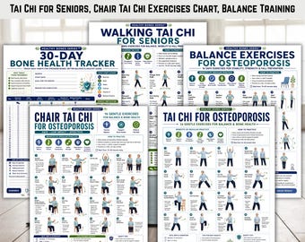 Osteoporosis Exercises Bundle | Tai Chi for Seniors, Chair Exercises Chart, Balance Training, Fall Prevention & Bone Health Printable PDF