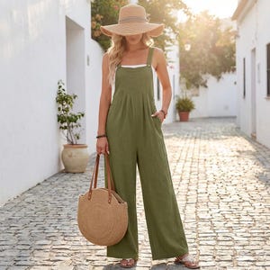 Boho Cotton Linen Overalls Wide Leg Jumpsuit Relaxed Summer Outfit