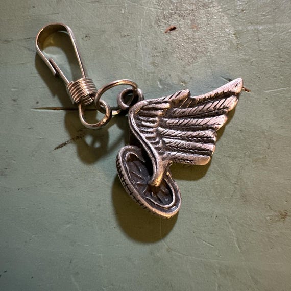 Pewter Wheel And Wing Charm, Motorcycle Wing, Bike Wing