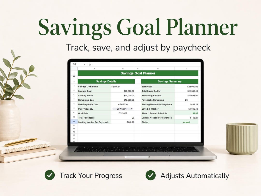 Savings Goal Planner Spreadsheet | Paycheck Savings Tracker | Budget ...