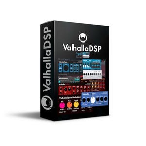 May include: A black rectangular software box for Valhalla DSP featuring a white logo at the top. The front displays a collage of various audio plugin interfaces in blue, red, and black, including ValhallaSpaceModulator and ValhallaFreqEcho.