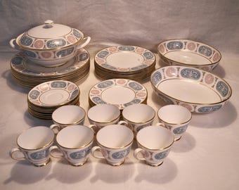 Vintage toskansk Verona benporslinsset - 35 delar (tillverkad i England)