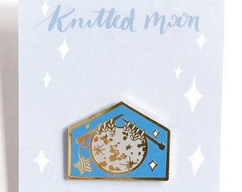 knitted moon enamel pin