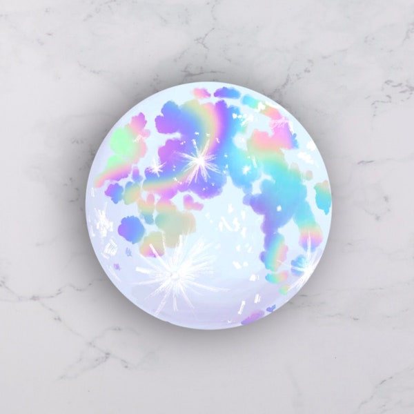 holographic pale blue moon vinyl sticker