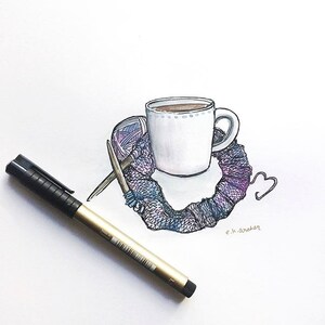 knitting & tea love 3 watercolor illustration art print gifts for knitters, coffee, autumn, winter, craft, decoration, gifts for crafters image 4