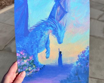 the dragon's chosen - fantasy dragon rider illustration art print from original acrylic painting