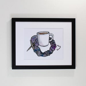 knitting & tea love 3 watercolor illustration art print gifts for knitters, coffee, autumn, winter, craft, decoration, gifts for crafters image 3