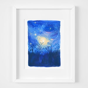 zen moon landscape illustration art print galaxy sparkling nature lover art universe celestial artwork image 1