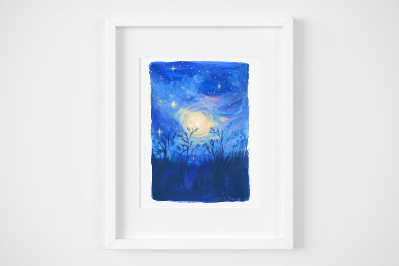 zen moon landscape illustration art print galaxy sparkling nature lover art universe celestial artwork image 1