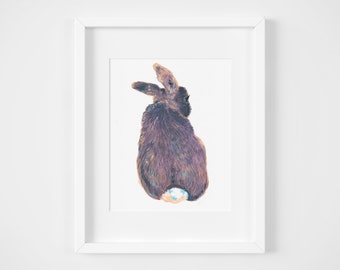 bunny back watercolor illustration art print | gifts for babies, girls, decorations, colorfulart