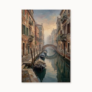Venice Canal Oil Painting | Vintage Italian Wall Art | Gondola Print | Romantic Home Decor (Digital Download)