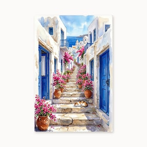 Mediterranean Stairway Painting | Vintage Stone Steps Art | Entryway Wall Decor (Digital Download )