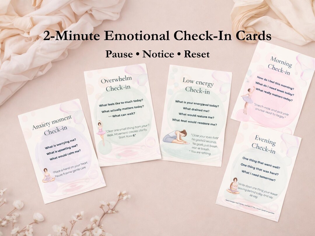 2-minute Check-in Cards | Emotional Reset Printable | Self Care Cards ...