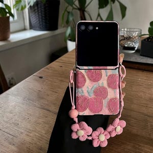 Rose Red Tulip Strap Case for Galaxy Z Flip 5 6 7 FE