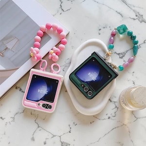 Samsung Z Flip Case Hinge Cover Wrist Strap Beaded Bracelet Shockproof