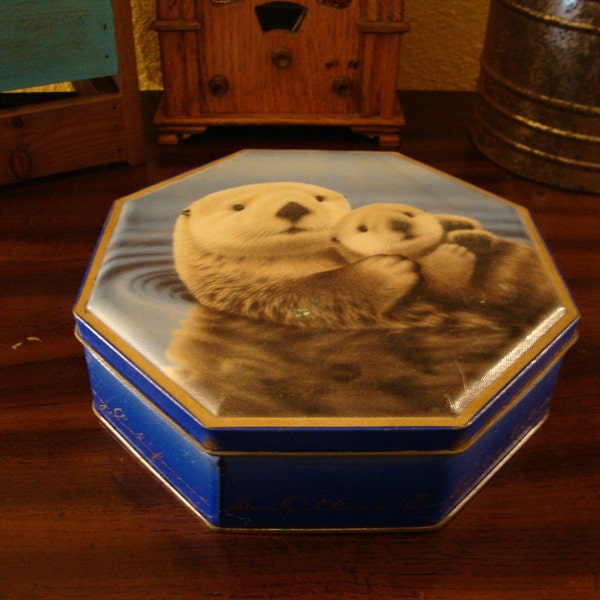 Vintage Tin- Storage and Decoration- Mother and Baby Otter or Seal....-New Trend in Kitchen Organizing