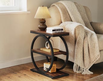 Industrial Round 3 Tier Side End Table