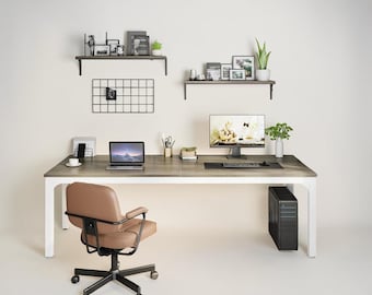 Double Computer Desk, Large Two-Person Workstation, Industrial Home Office Furniture