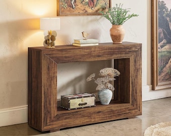 Mesa consola estilo granja de 119 cm (47 pulgadas), mesa auxiliar rústica de madera para recibidor con estante de almacenamiento.