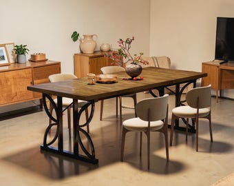 Mesa de comedor rústica industrial de 180 cm para 6 personas.