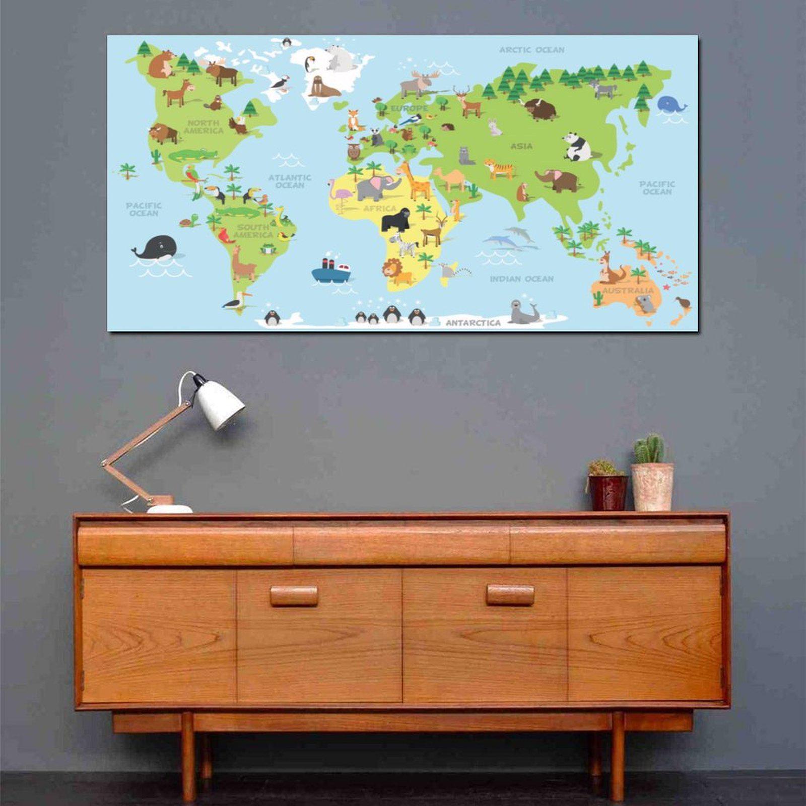Kids Animal World Map Poster, Cartoon Educational Wall Art Print - Etsy