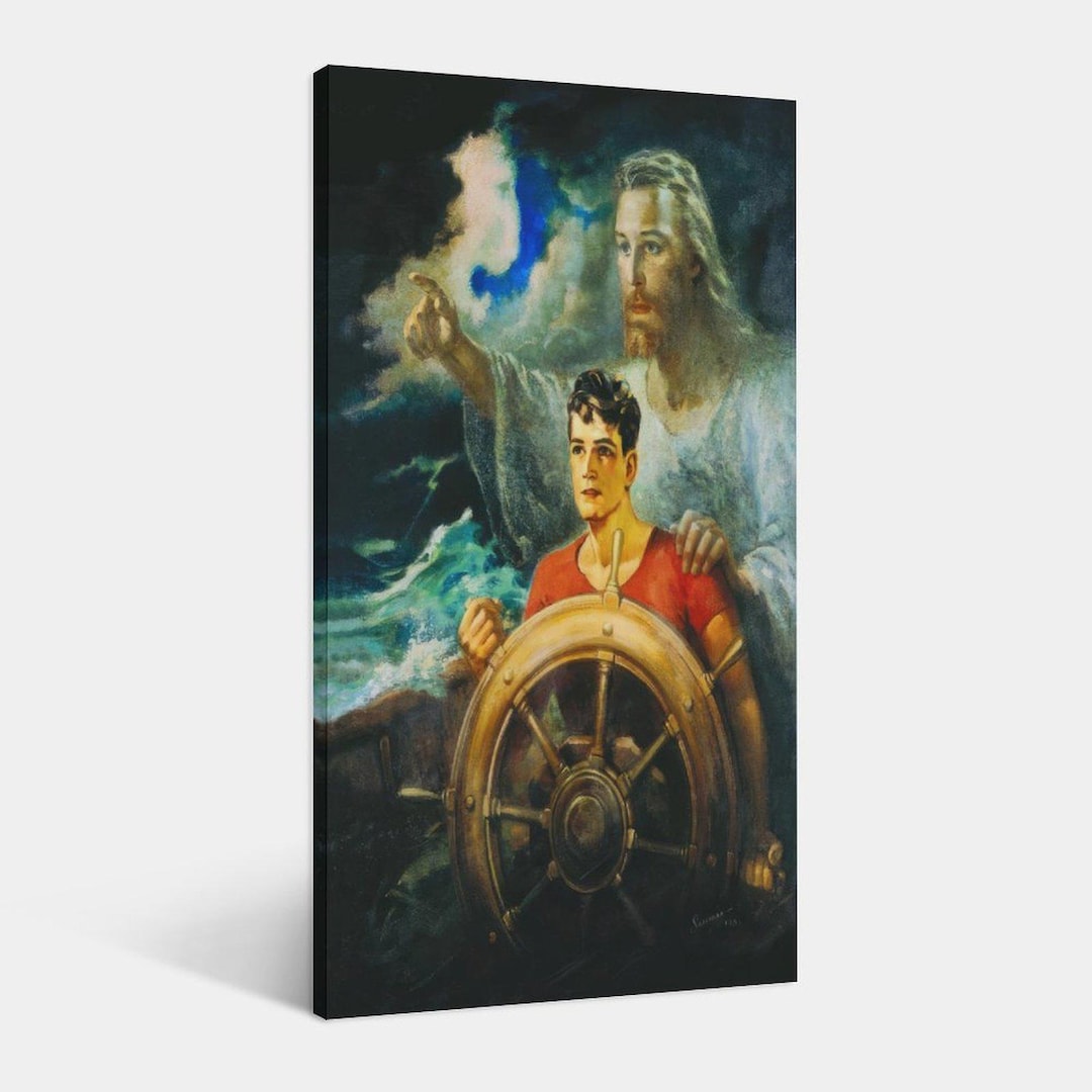 Jesus Christ Pilot Young Man Stormy Seas Wall Art Canvas Print ...