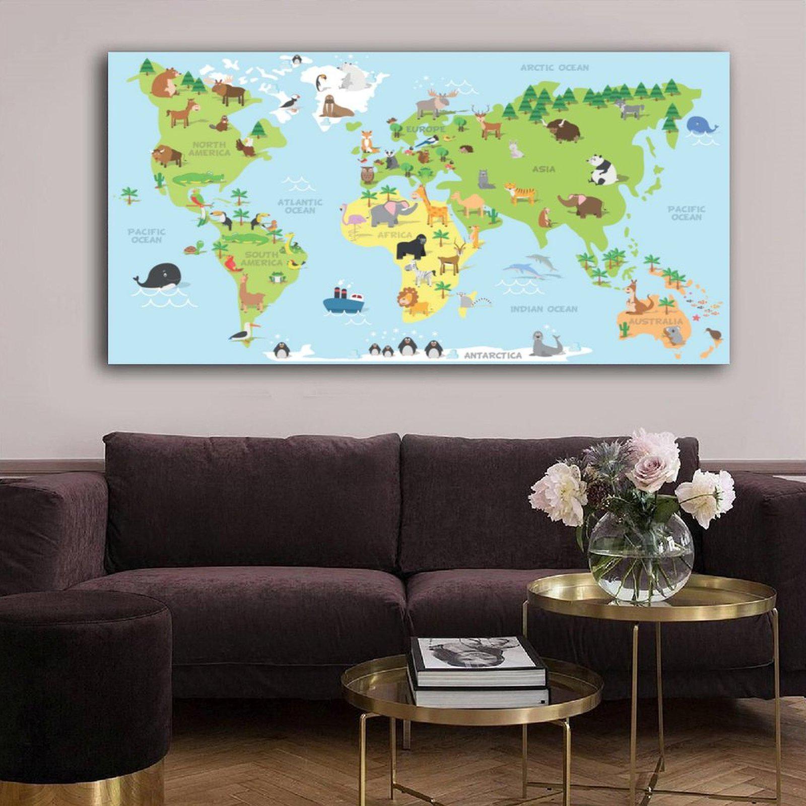 Kids Animal World Map Poster, Cartoon Educational Wall Art Print - Etsy
