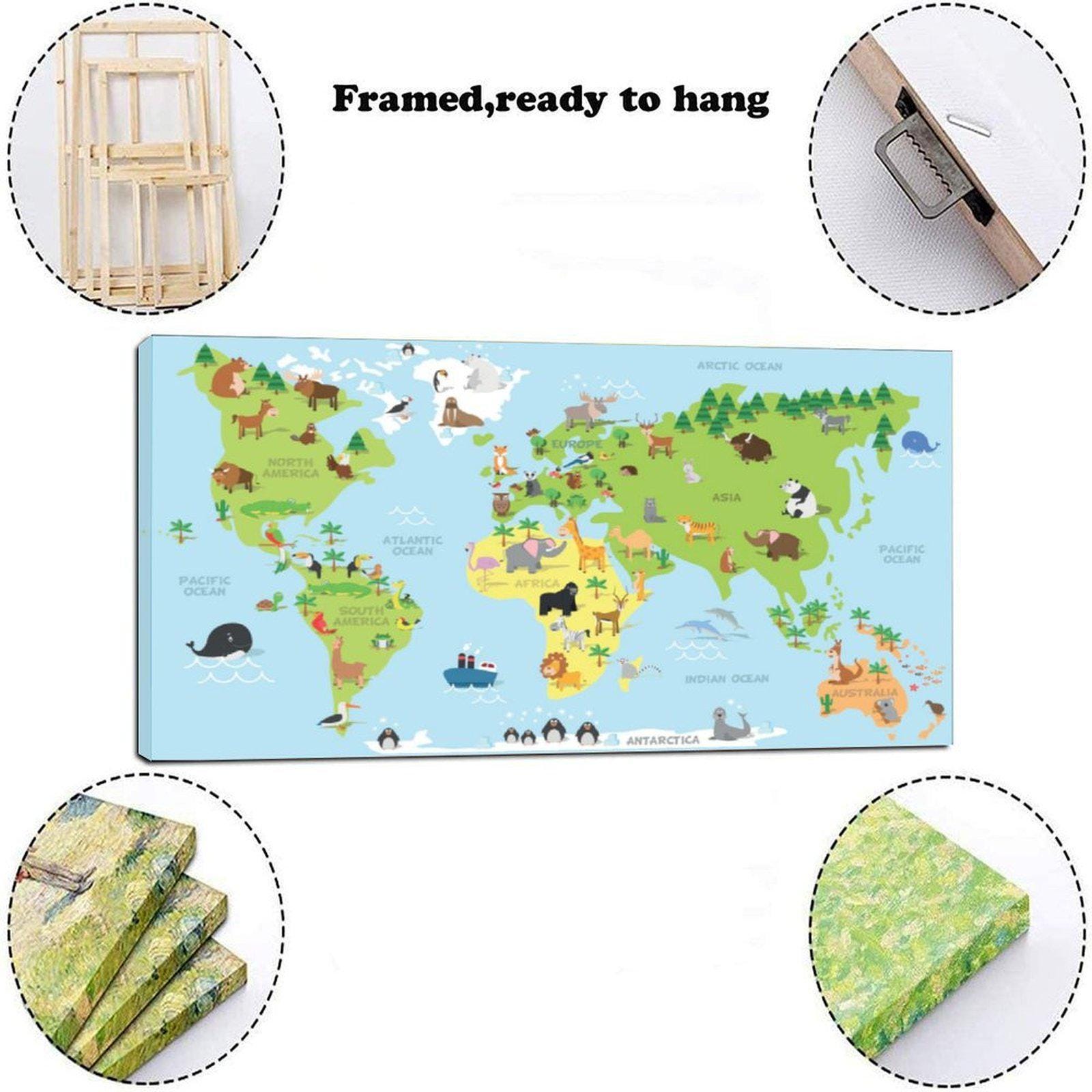 Kids Animal World Map Poster, Cartoon Educational Wall Art Print - Etsy