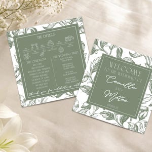Individuell gestaltetes Hochzeitsprogramm | Personalisiertes Zeremonienprogramm | Botanische Hochzeitspapeterie | Doppelseitiges Programm | Hochzeitsprogramm in verschiedenen Größen