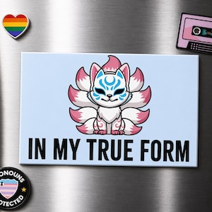 Trans Pride Kitsune Bumper Sticker: In My True Form Vinyl Decal