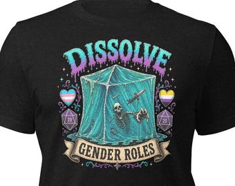 Dissolve Gender Roles Shirt, Gothic Pride Tee, Dark Fantasy Graphic T-Shirt, Queer Punk Shirt, Skeleton Cube Shirt, Alternative LGBTQ
