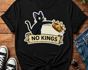 No Kings Black Cat T-Shirt, Anti Authority Punk Feminist Apparel