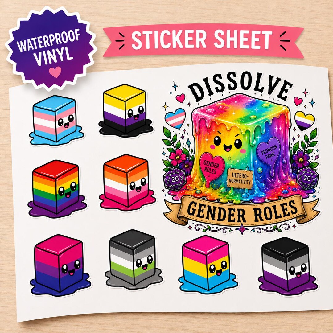 Dissolve Gender Roles Sticker Sheet | Pride Gelatinous Cube Stickers ...