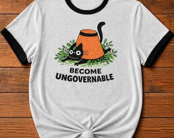 Vintage Ringer Tee: Black Cat Chaos Instigator, Quirky Humor Protest Shirt