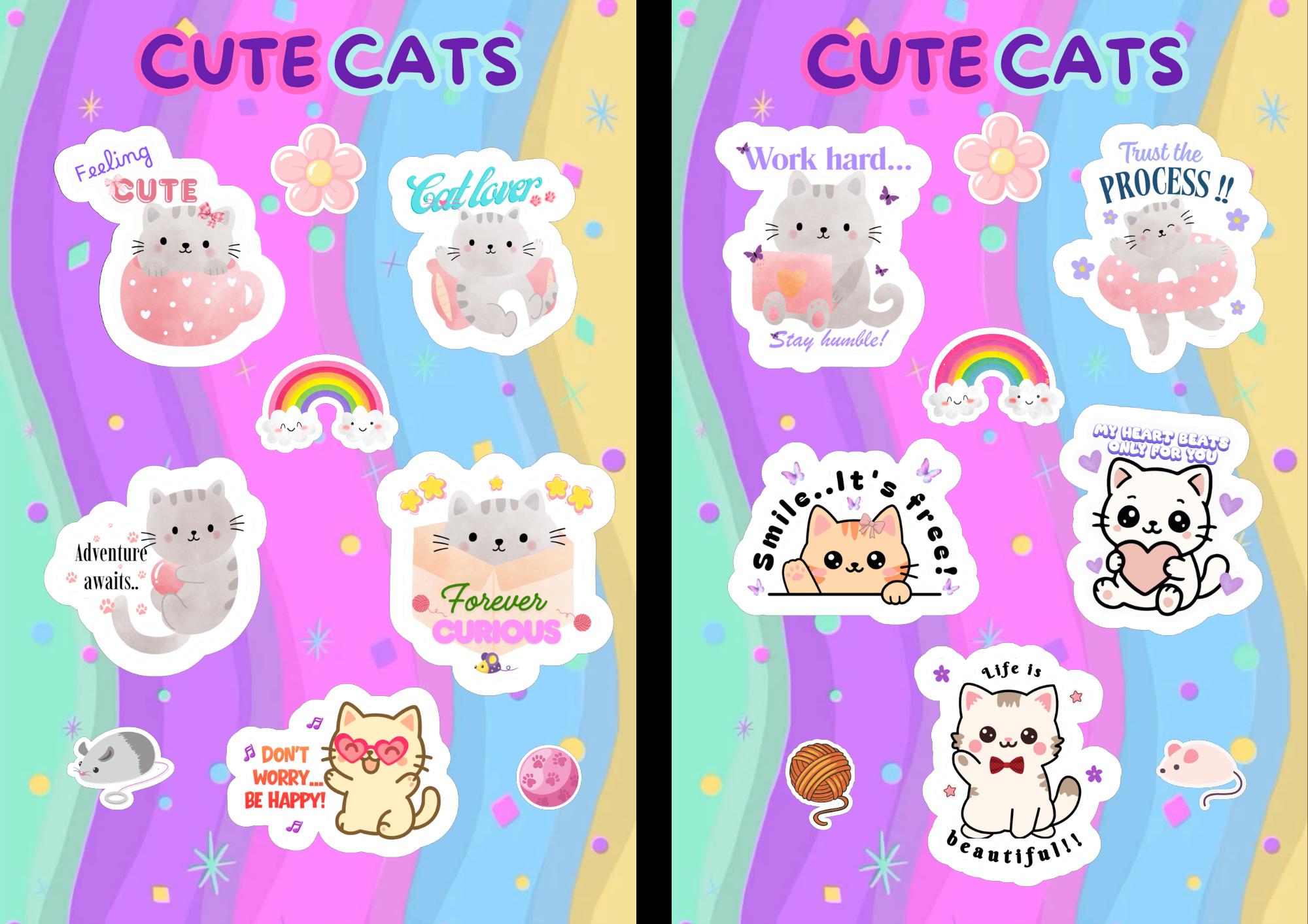 Cute Cat Stickers Kawaii | Printable Sticker Sheet | Digital Download ...