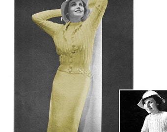 1930s Suit with Short Sleeve Top and Button Up Cardigan  - Knit pattern PDF 1380