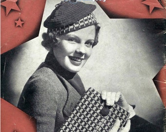 1930s Breton Beret Hat and Bag Ensemble - 2 Crochet patterns PDF 3712