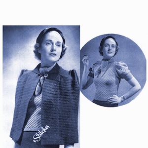 1930s PDF Cape Suit with Puff Sleeved Top and Skirt - Knit pattern PDF 4714