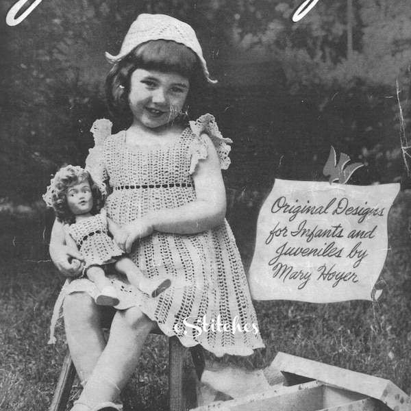 1940s Girls Dress Lacy Sleeveless Dress with Dutch Cap Mary Hoyer - Crochet pattern PDF 0965