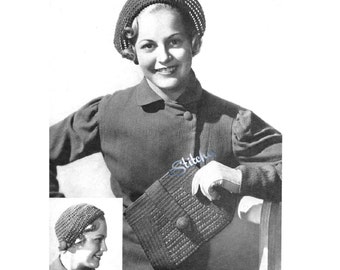 1930s Chic Hat with Turn Back Brim and Bag Set - 2 Crochet patterns PDF 3710